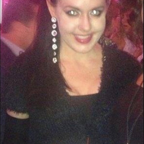 Linear Earrings w/Spiked Crystals in Metal Base - Picture 3 of 3